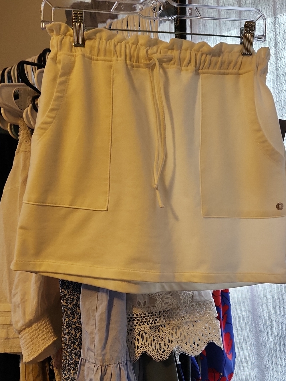 Women’s White Drawstring Mini Skirt with Patch Pockets
